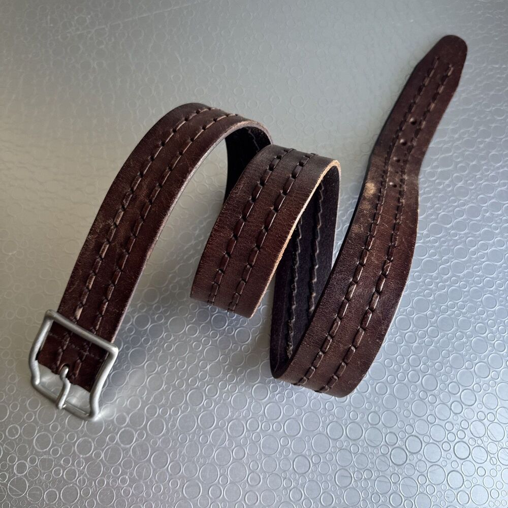 Vintage Express Mens Brown Leather Belt Laced Whipstitch Boho Rugged - Size 36